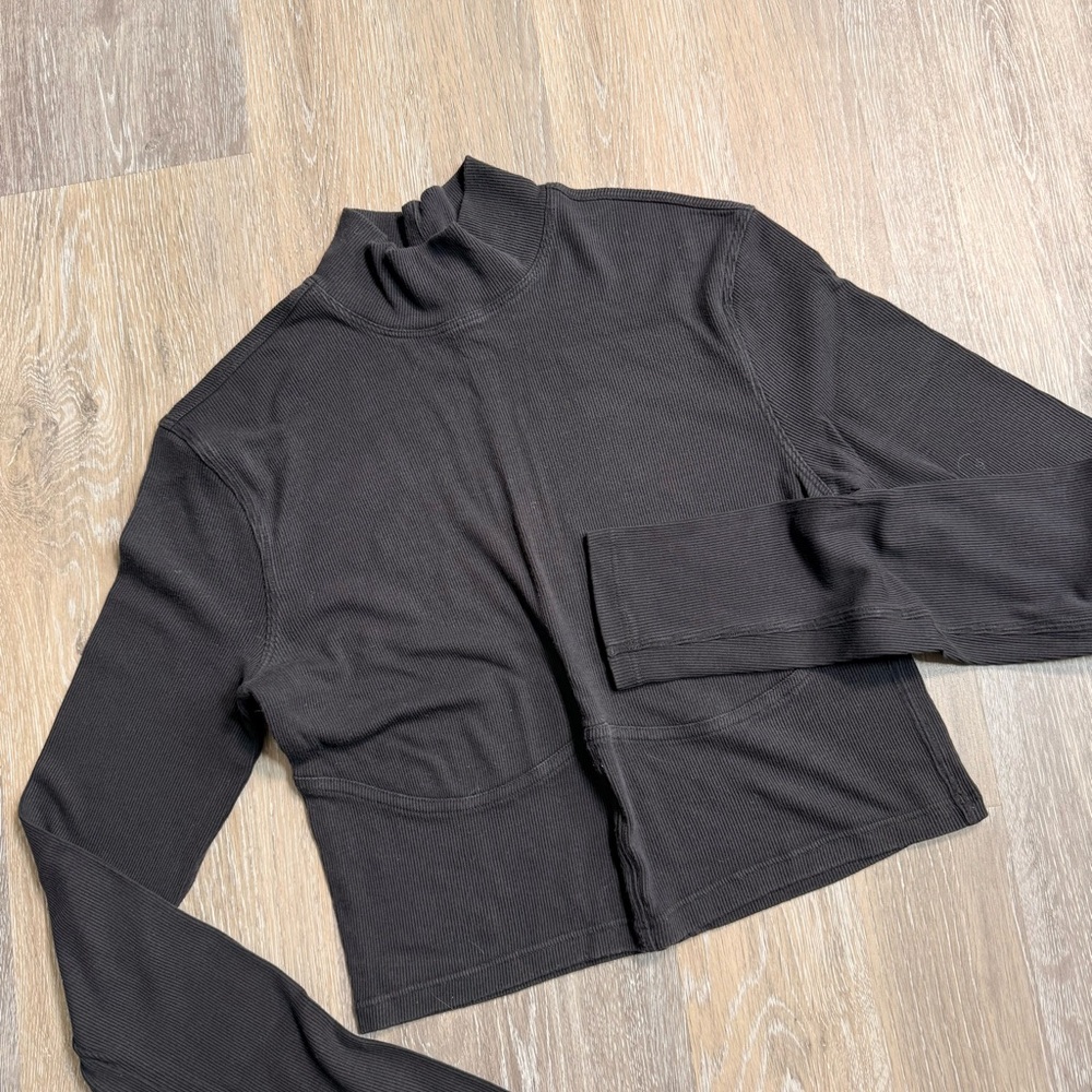 Lululemon Black Cropped Mock Neck Long Sleeve Top